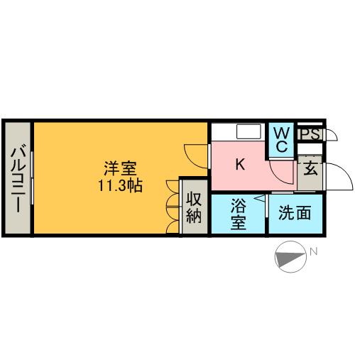 チェリーツリー(1K/1階)の間取り写真
