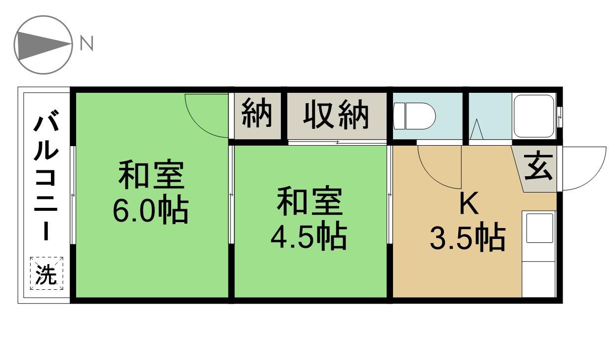 第一山田荘(2K/2階)の間取り写真