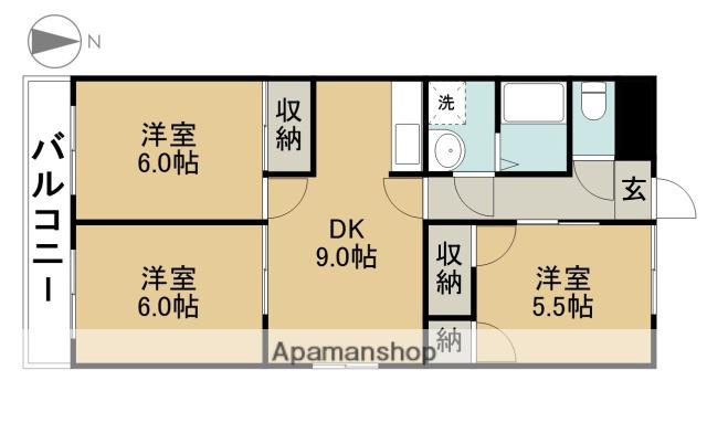 グリーンフィールド下田(3DK/4階)の間取り写真