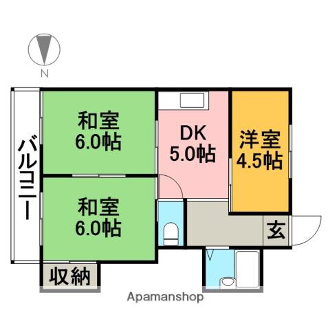 リアナ稲沢アパートメント(3DK/4階)の間取り写真