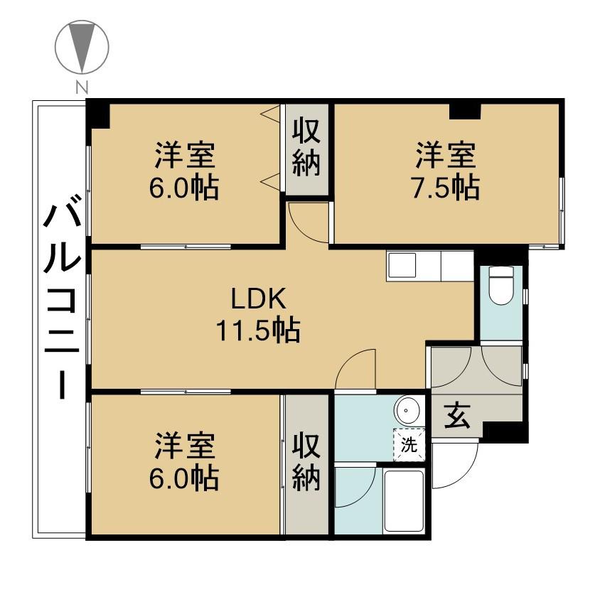 ハビタート国府宮(3LDK/4階)の間取り写真