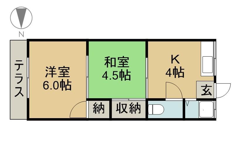 コーポ松野(2K/1階)の間取り写真