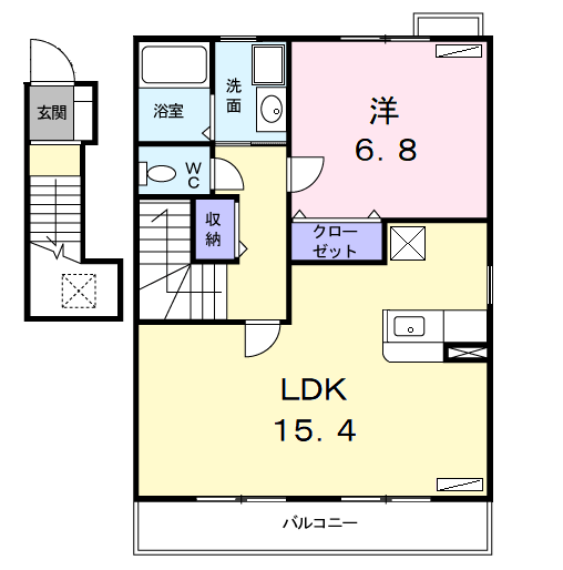 ラフィネE(1LDK/2階)の間取り写真