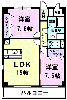 グランツ清須(2LDK/4階)の間取り写真