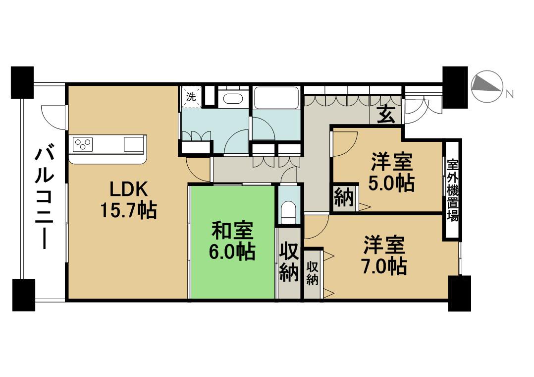 サンマンションアトレ国府宮ウエストコート(3LDK/2階)の間取り写真