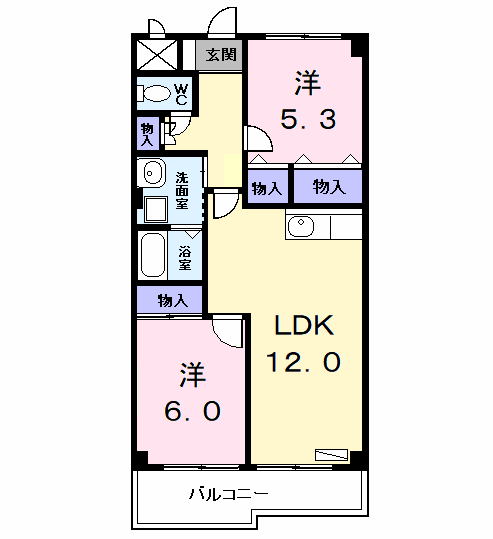 エスポワール萱津(2LDK/2階)の間取り写真