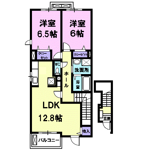 ヴァンクール(2LDK/2階)の間取り写真