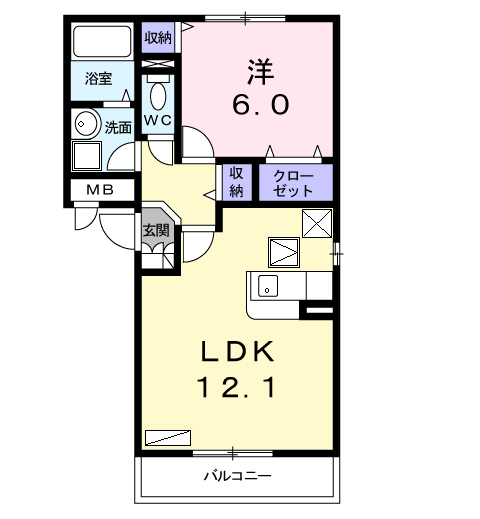 さくらアパートメントA(1LDK/1階)の間取り写真