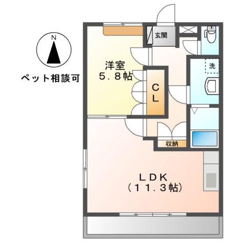 ティアリークリスタル(1LDK/2階)の間取り写真