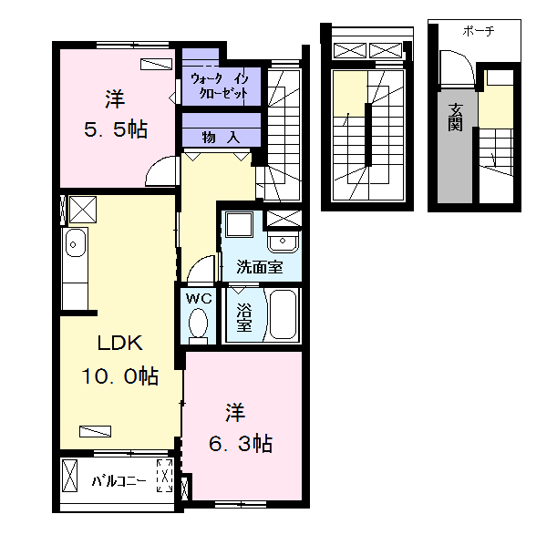 カーサみやびⅥ(2LDK/3階)の間取り写真