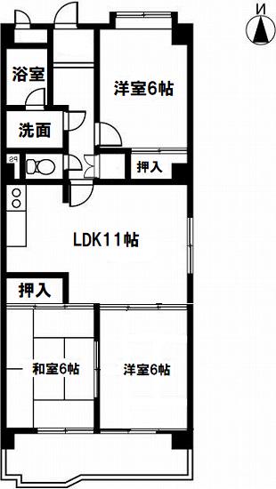シャトー城見ヶ丘(3LDK/3階)の間取り写真
