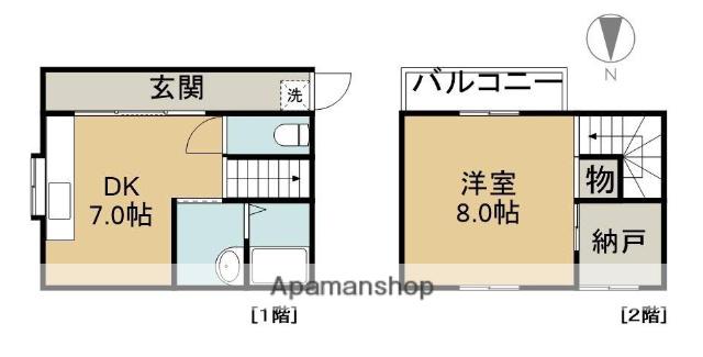 名鉄名古屋本線 国府宮駅 徒歩6分 2階建 築35年(1SDK)の間取り写真