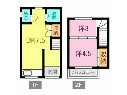 名鉄津島線 甚目寺駅 徒歩41分 2階建 築59年(2DK)の間取り写真