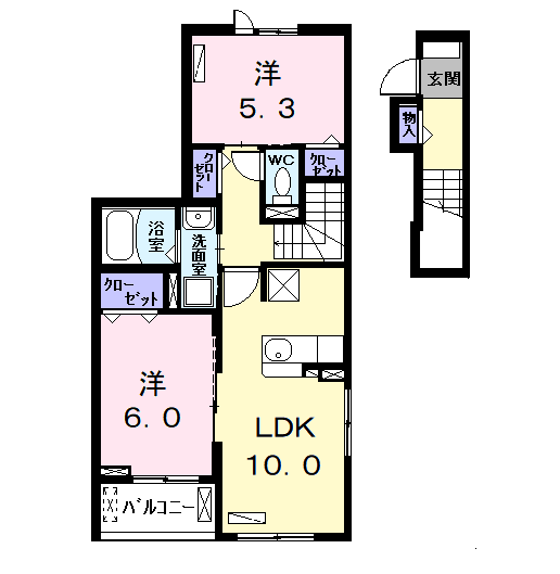 カーサ・ピノ(2LDK/2階)の間取り写真