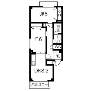 レジデンスリーバ(2DK/1階)の間取り写真