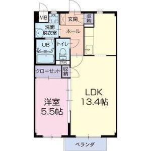 カラーシティーBタウン(1LDK/1階)の間取り写真