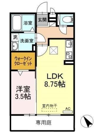 オンディーヌアイリ(1LDK/1階)の間取り写真