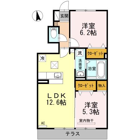 ライフステージ カトルB棟(2LDK/1階)の間取り写真