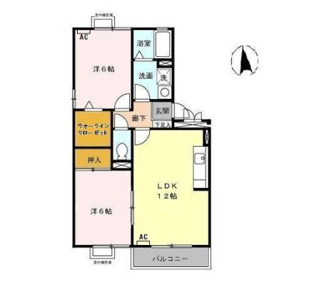 サン・アゼーラ B(2LDK/2階)の間取り写真