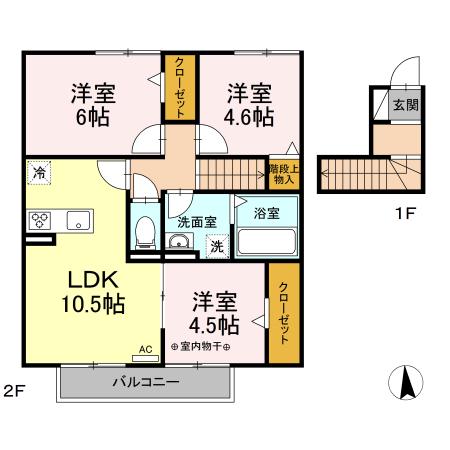 ハウス堅田A棟(3LDK/2階)の間取り写真