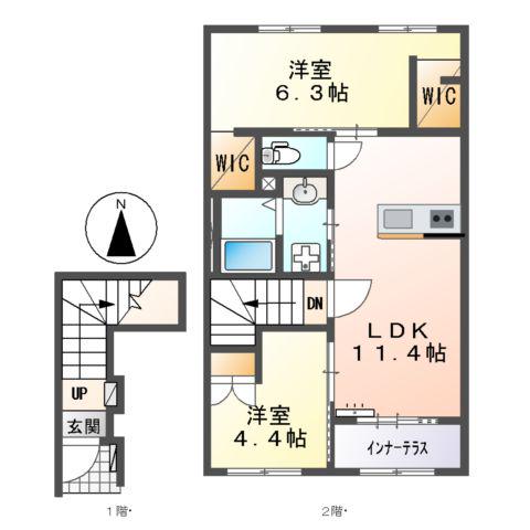プランドール 慶(2LDK/2階)の間取り写真