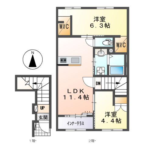 プランドール 慶(2LDK/2階)の間取り写真