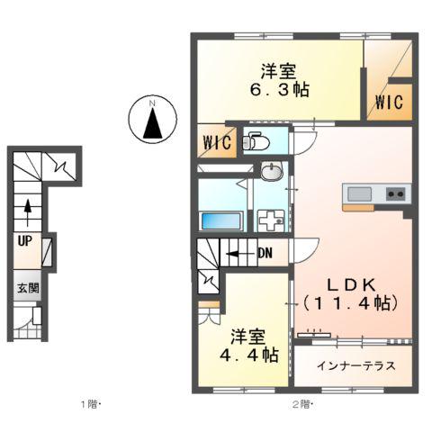 ドエル・カルミア(2LDK/2階)の間取り写真