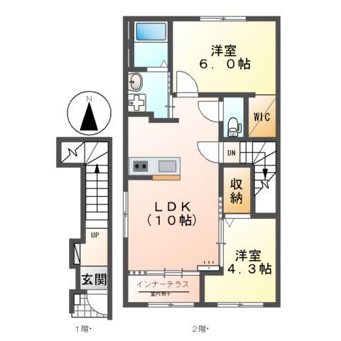 ドエル・ルピナス(2LDK/2階)の間取り写真