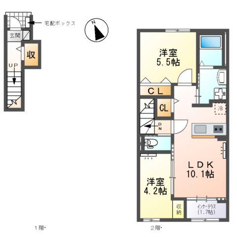 サンライズワン(2LDK/2階)の間取り写真