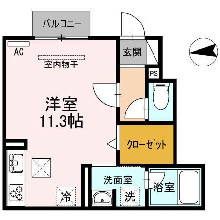 パストラルB棟(ワンルーム/1階)の間取り写真