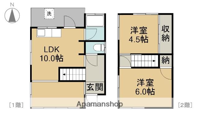 名鉄津島線 七宝駅 徒歩16分 2階建 築53年(2LDK)の間取り写真