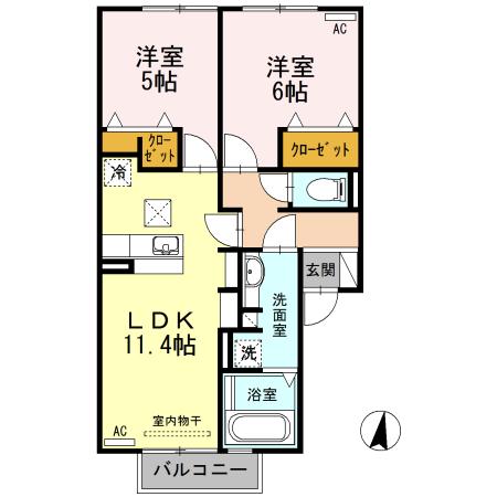 ラ・トゥール・アマ ノース(2LDK/1階)の間取り写真