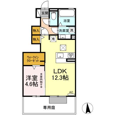 リベルテ下津(1LDK/1階)の間取り写真