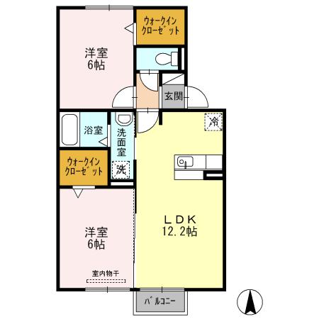 ビューラーヨシ B棟(2LDK/2階)の間取り写真