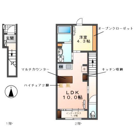 清須市助七2丁目アパート(1LDK/2階)の間取り写真