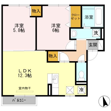 ピナスガーデンD棟(2LDK/1階)の間取り写真