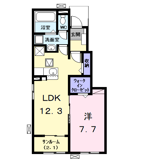 エルディーアールA(1LDK/1階)の間取り写真