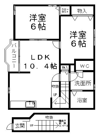 ミルトニアA(2LDK/2階)の間取り写真