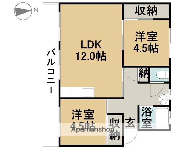 萱津ビップ(2LDK/4階)の間取り写真