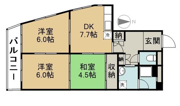 かすがタウン(3DK/2階)の間取り写真