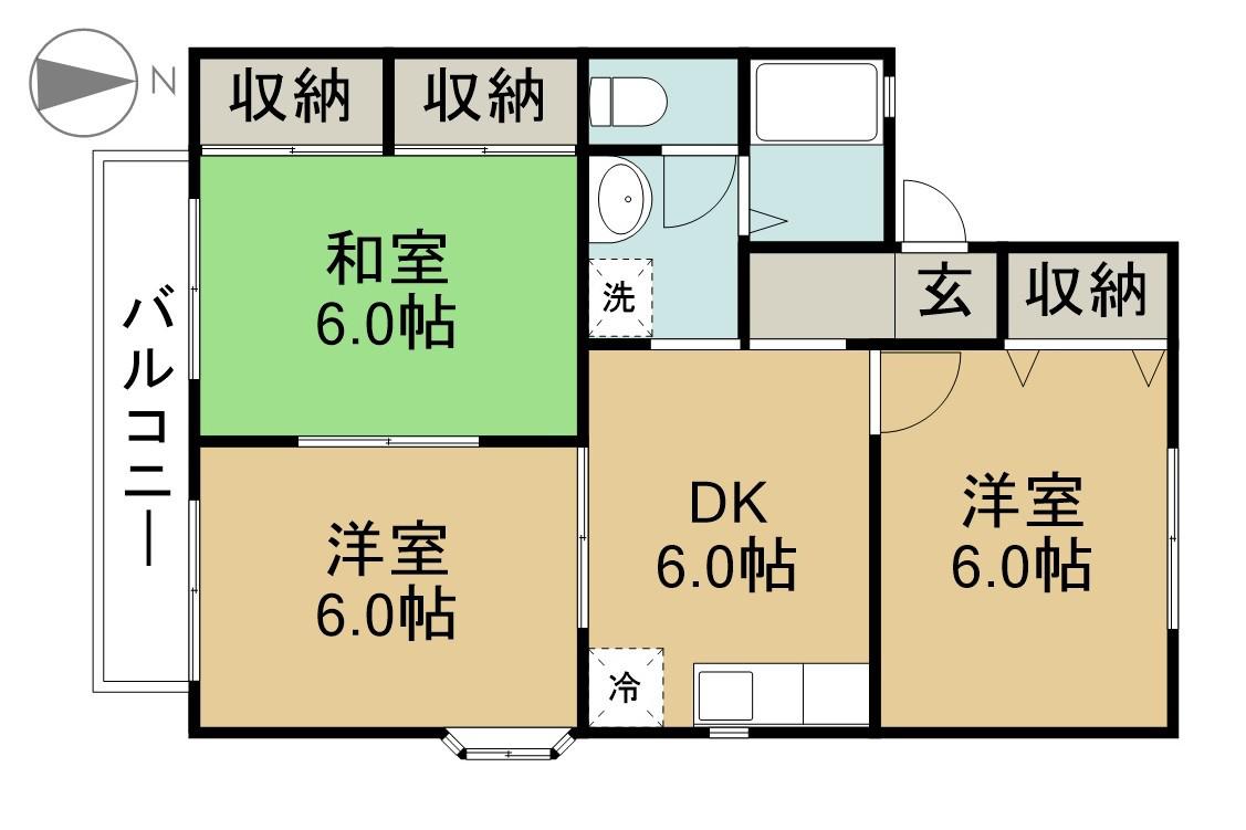 レジデンス五条(3DK/1階)の間取り写真