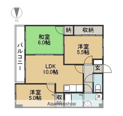 パルシェ寿(3LDK/2階)の間取り写真