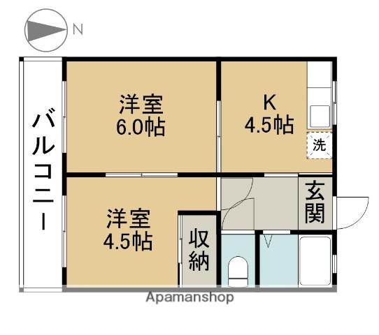 カトレヤハイツ(2K/1階)の間取り写真