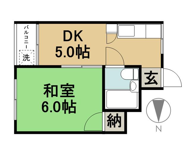大野第二コーポ(1DK/3階)の間取り写真