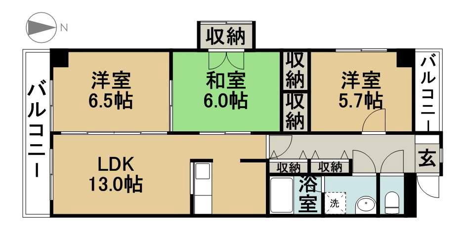 シープヒルズ七宝(3LDK/5階)の間取り写真