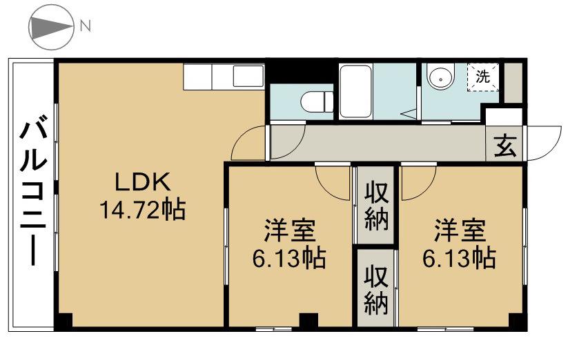 アパートメントキダ S(2LDK/3階)の間取り写真