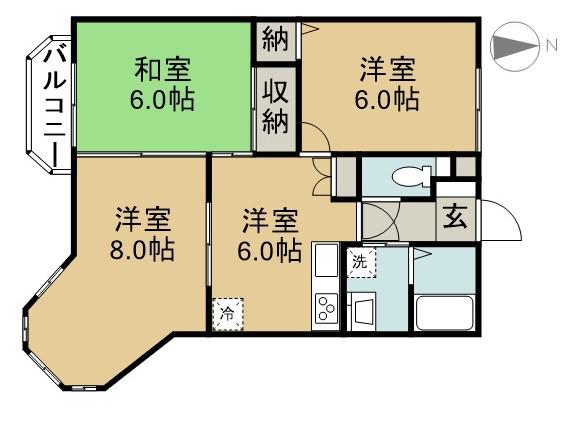 ウイングベル七宝(3DK/2階)の間取り写真