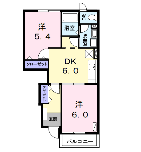 サザンウィンドPARTⅥ(2DK/1階)の間取り写真