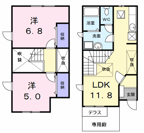 クレスト-ル美和Ⅱ(2LDK/1階)の間取り写真