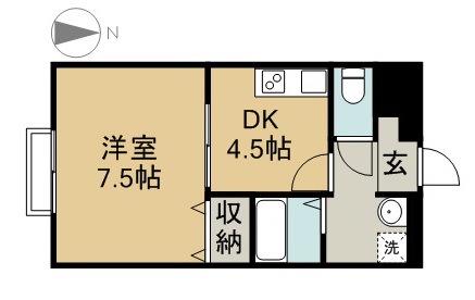 アムールA-1(1DK/1階)の間取り写真
